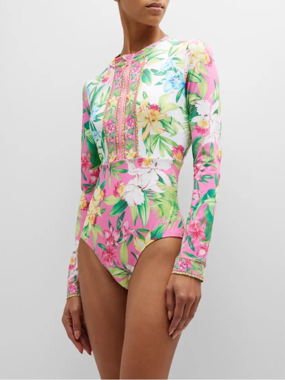Tommy Bahama Orchid Garden Floral Rash Guard Long Sleeve One Piece Swimsuit 16